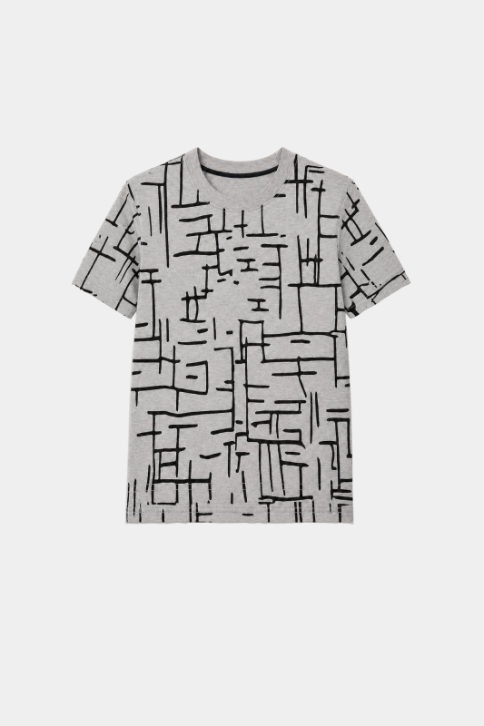 Boys Grey Printed Summer Nicker Shirt Set