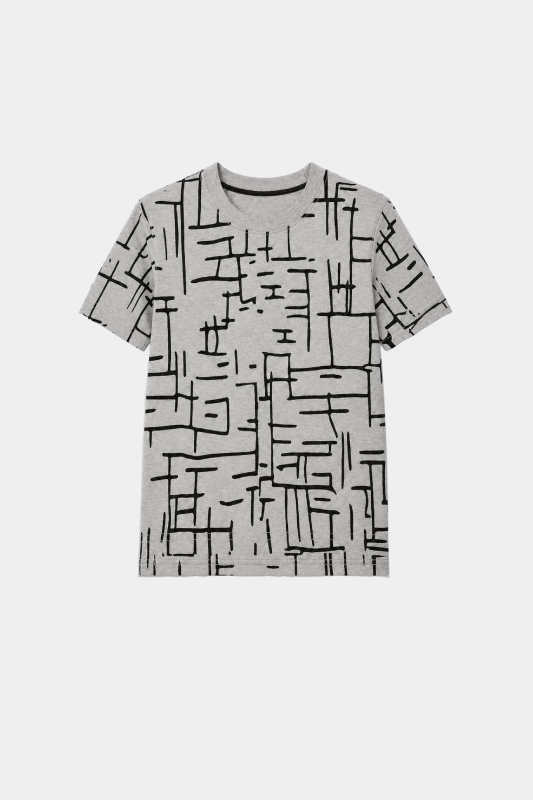 Boys Grey Printed Summer Nicker Shirt Set