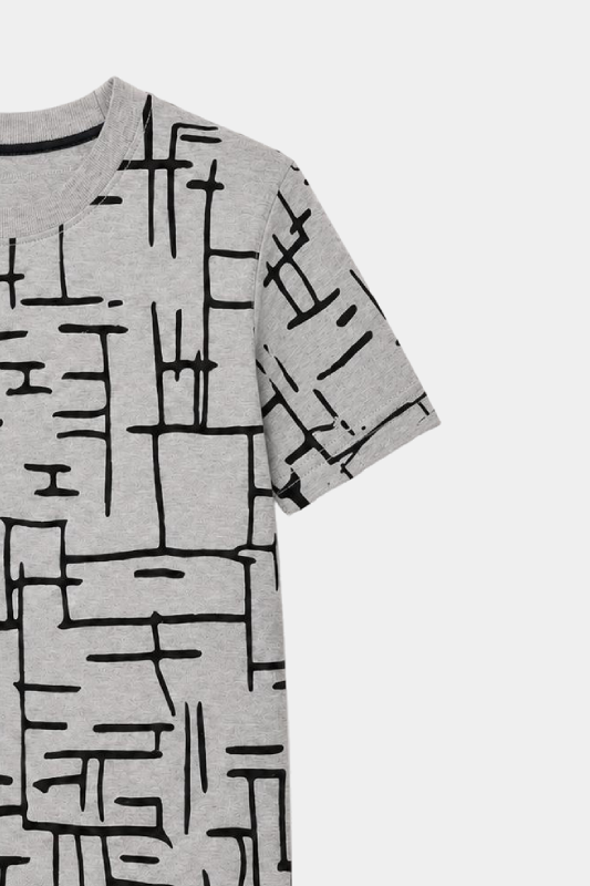 Boys Grey Printed Summer Nicker Shirt Set