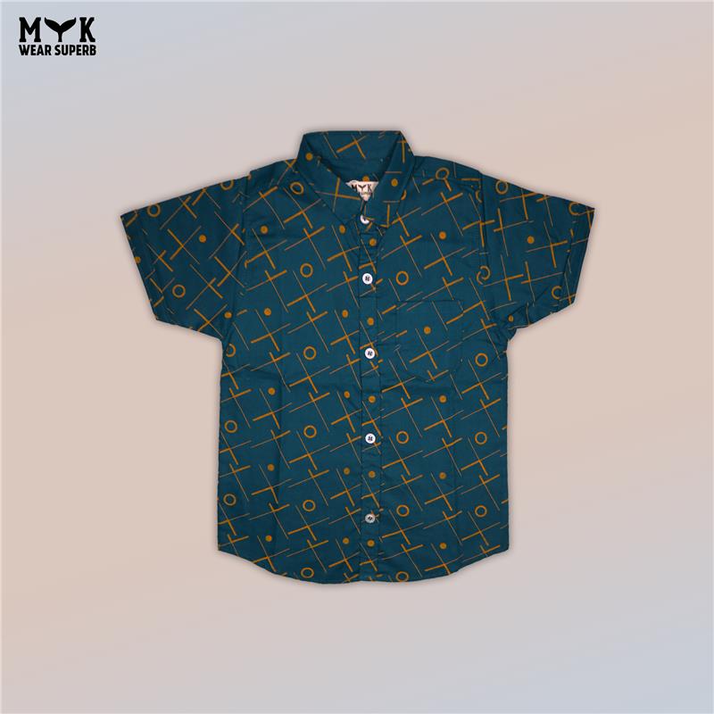 Boys Olive Green Geometric Printed Casual Shirt