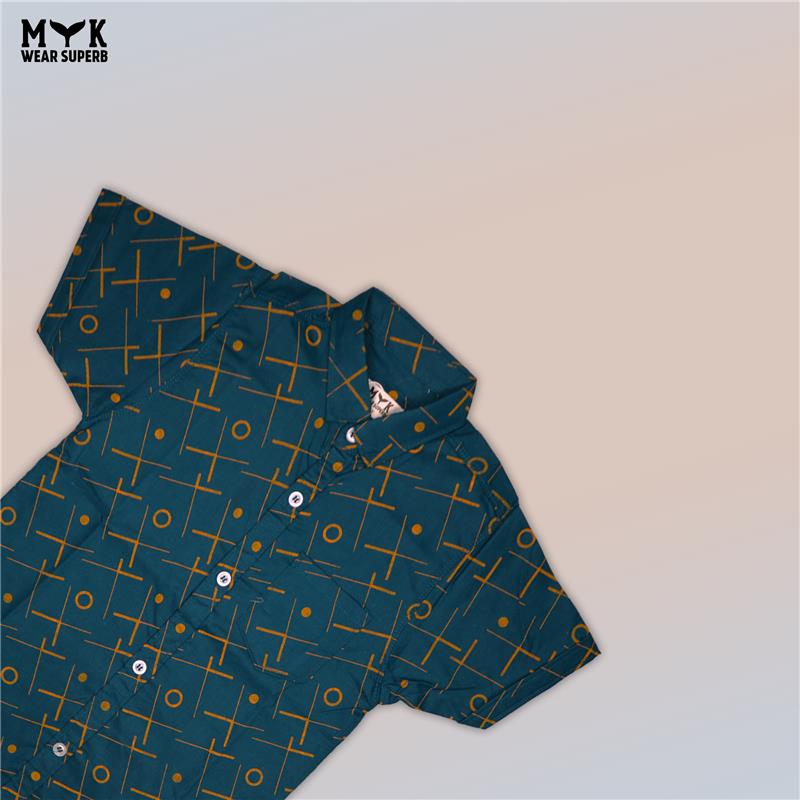 Boys Olive Green Geometric Printed Casual Shirt