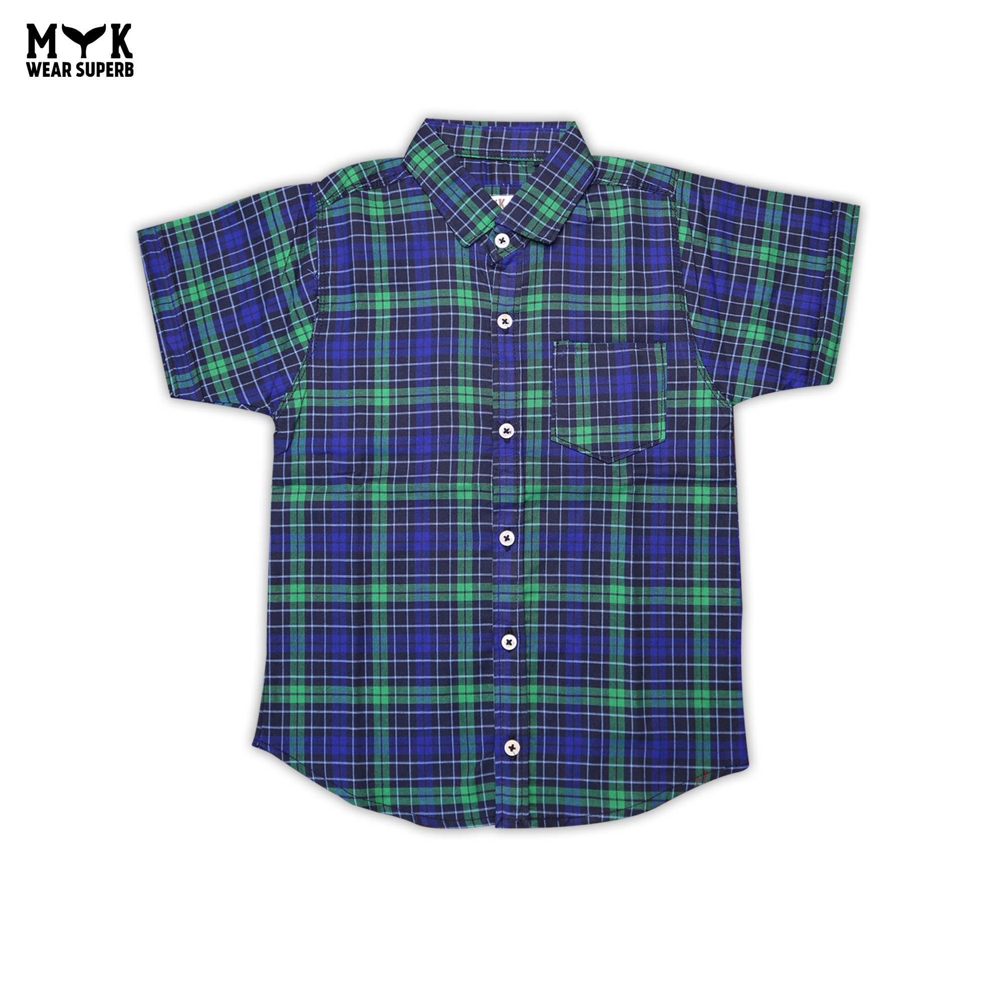 Boys Olive Green & Navy Checkered Summer Shirt and Shorts Set
