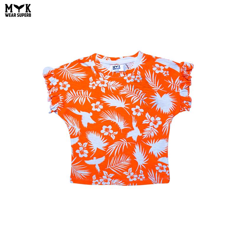 Tropical Vibes Ruffle Sleeve Tee – Sunset Orange