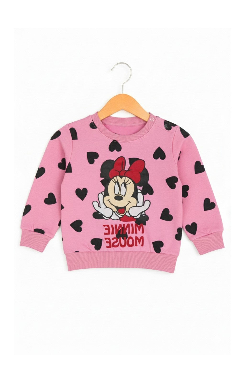 Cute Minnie Mouse Pink Heart Print Girls’ Sweat Suit – (Sweatshirt & Pants)