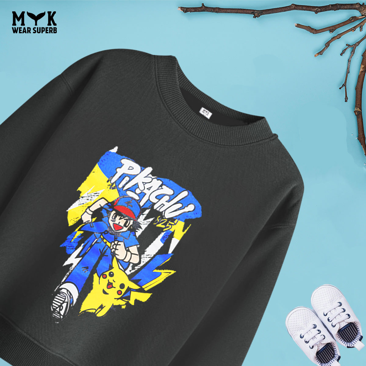 Printed Pikachu Kids Sweatshirt & Trouser With Dori Outfit Premium Quality Set