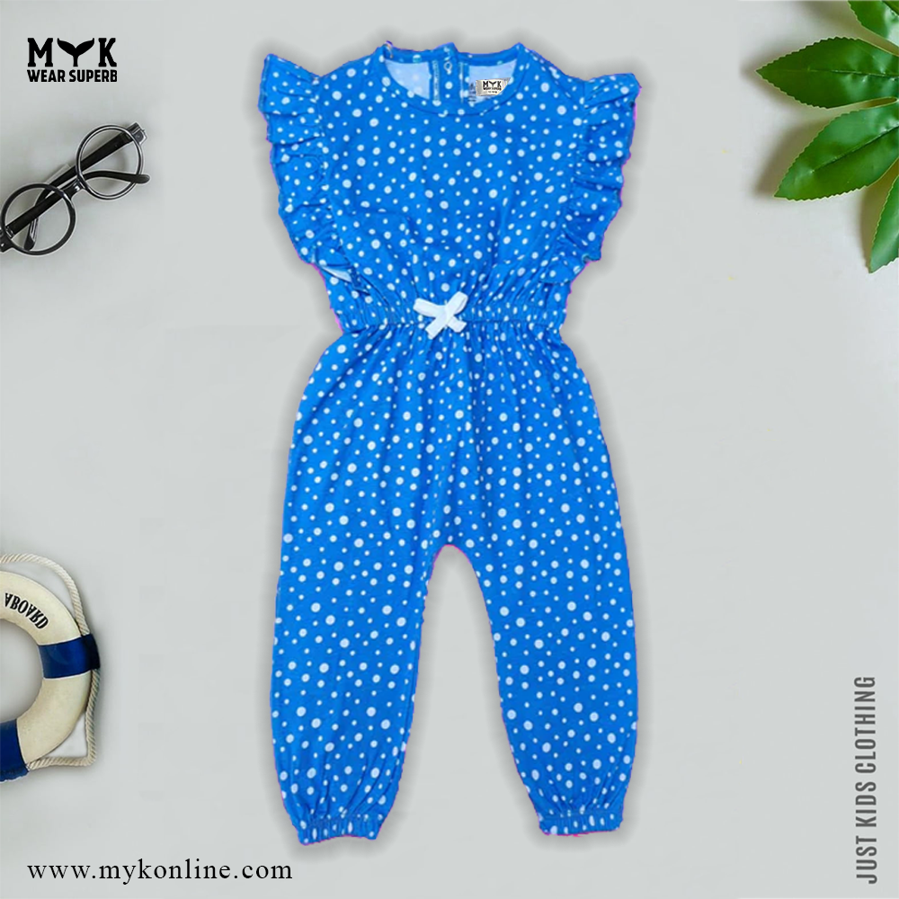 Baby Girls All Over Polka Dots Printed Soft Cotton Frill Jumpsuit