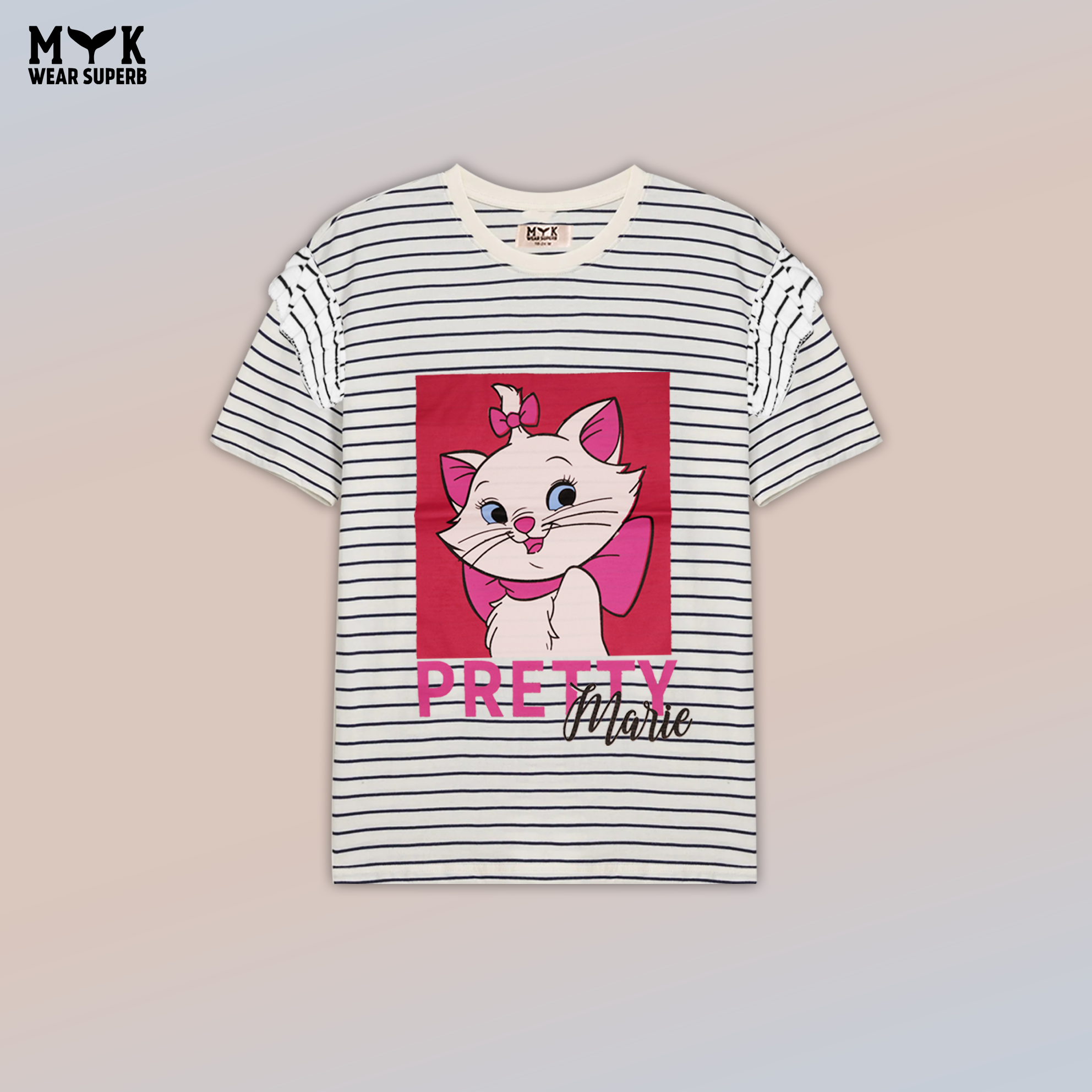 Pretty Marie Girls' Summer Night Suit – Striped Tee & Pink Pajama Set