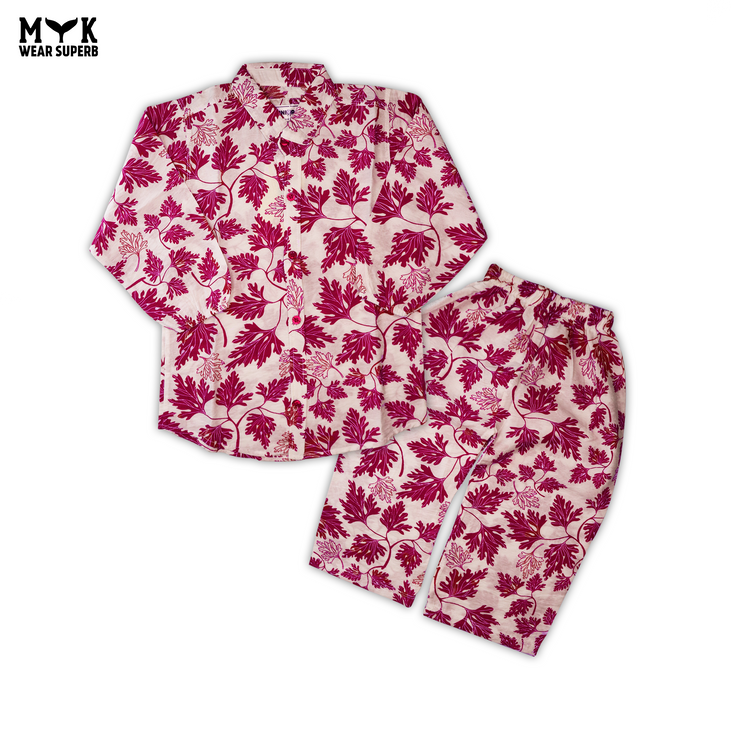 Vibrant Purple & White Leafy Summer Co-Ord Set