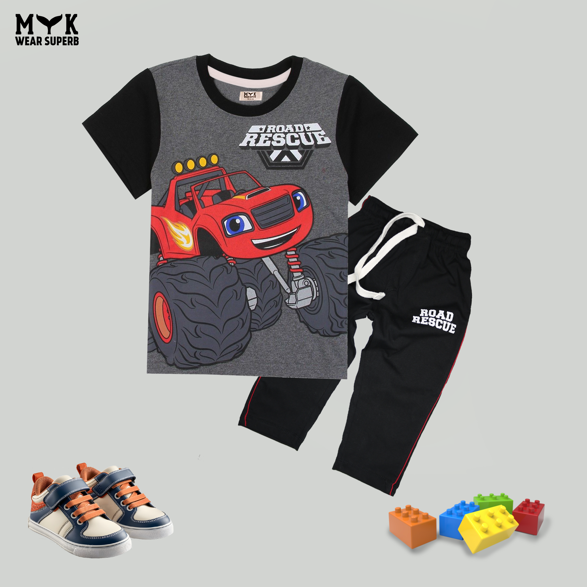 Road Rescue Monster Truck Kids Summer Outfit