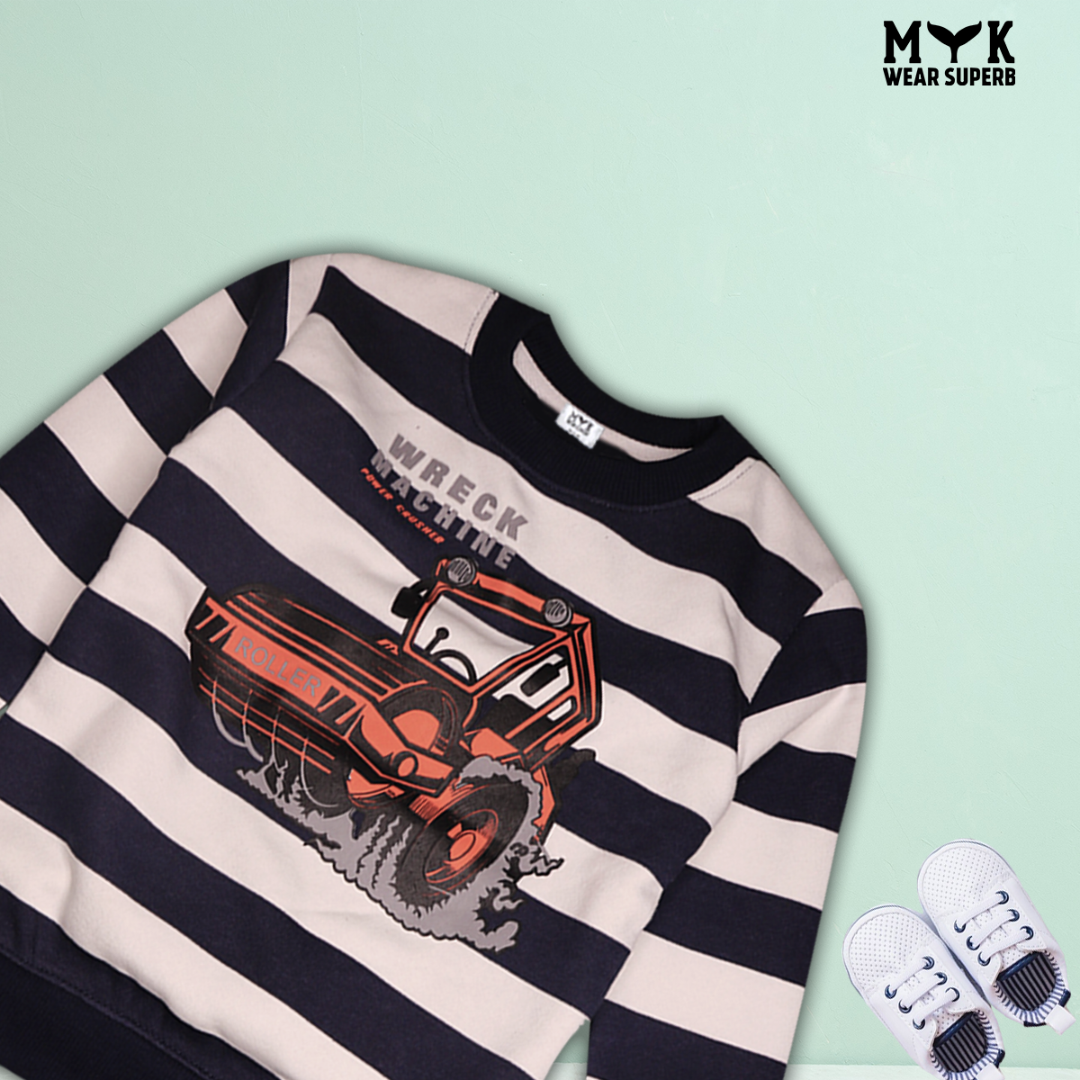 Kids Clothes Cars & Road Rollers White and Blue Sweatshirt With trouser Casual Premium Quality Set