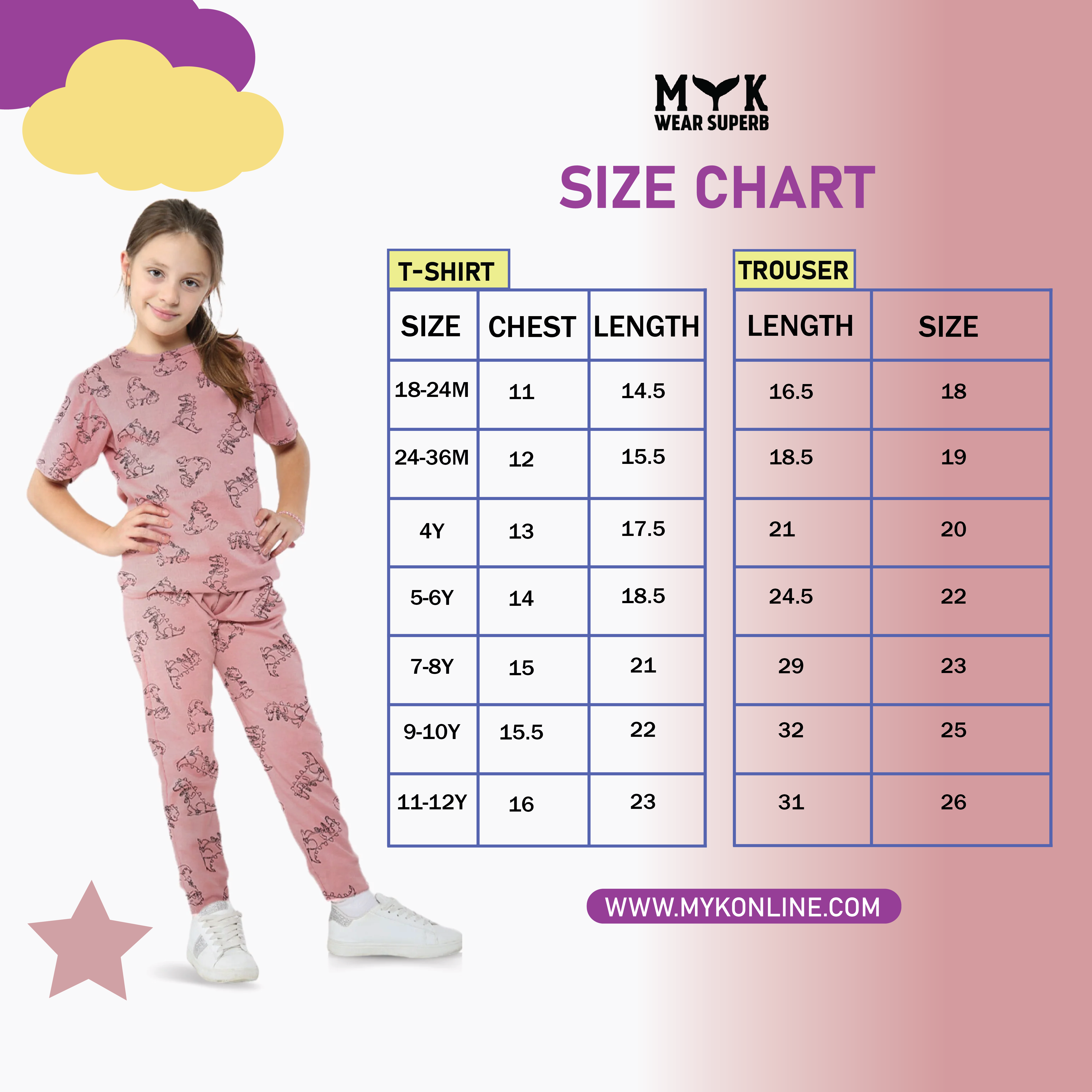 Heart printed Pink tee With Purple Allover Trouser