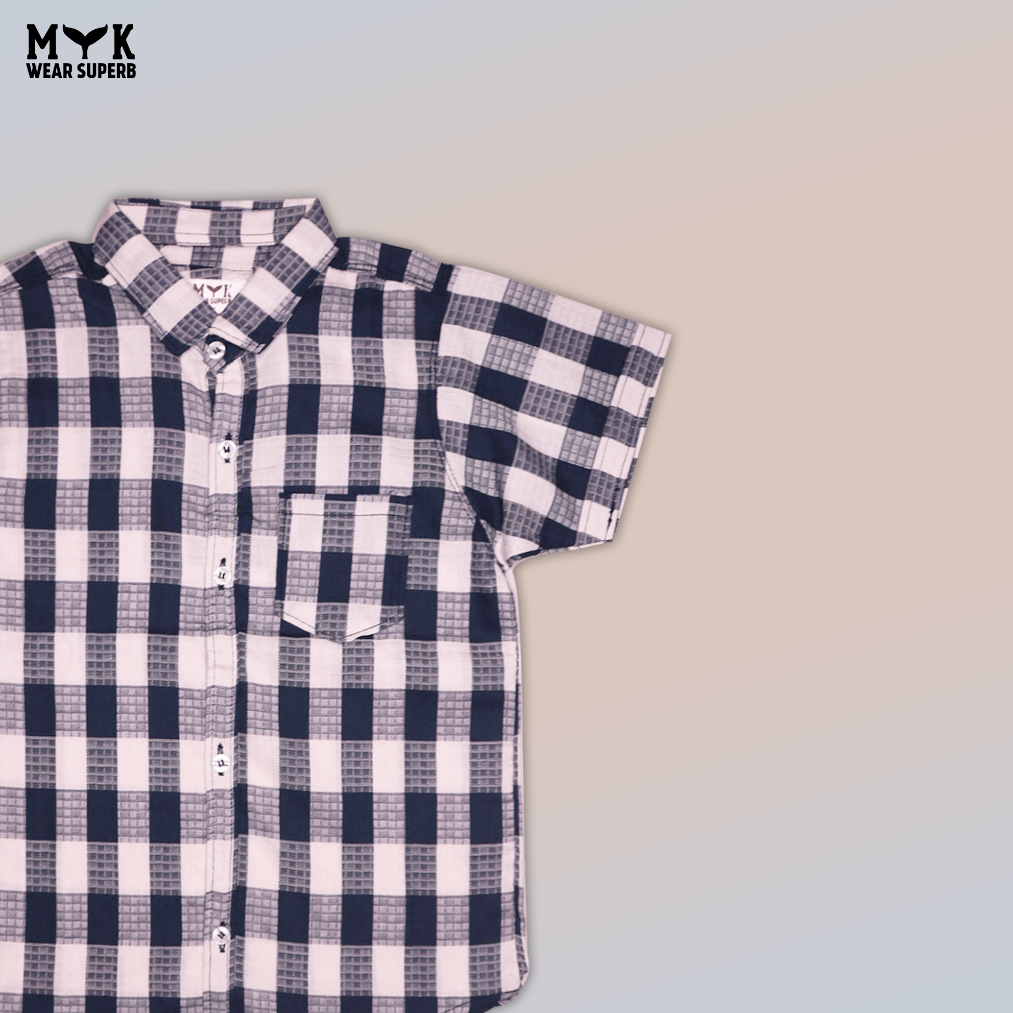 Classic White Blue Checkered Short-Sleeve Shirt for Boys