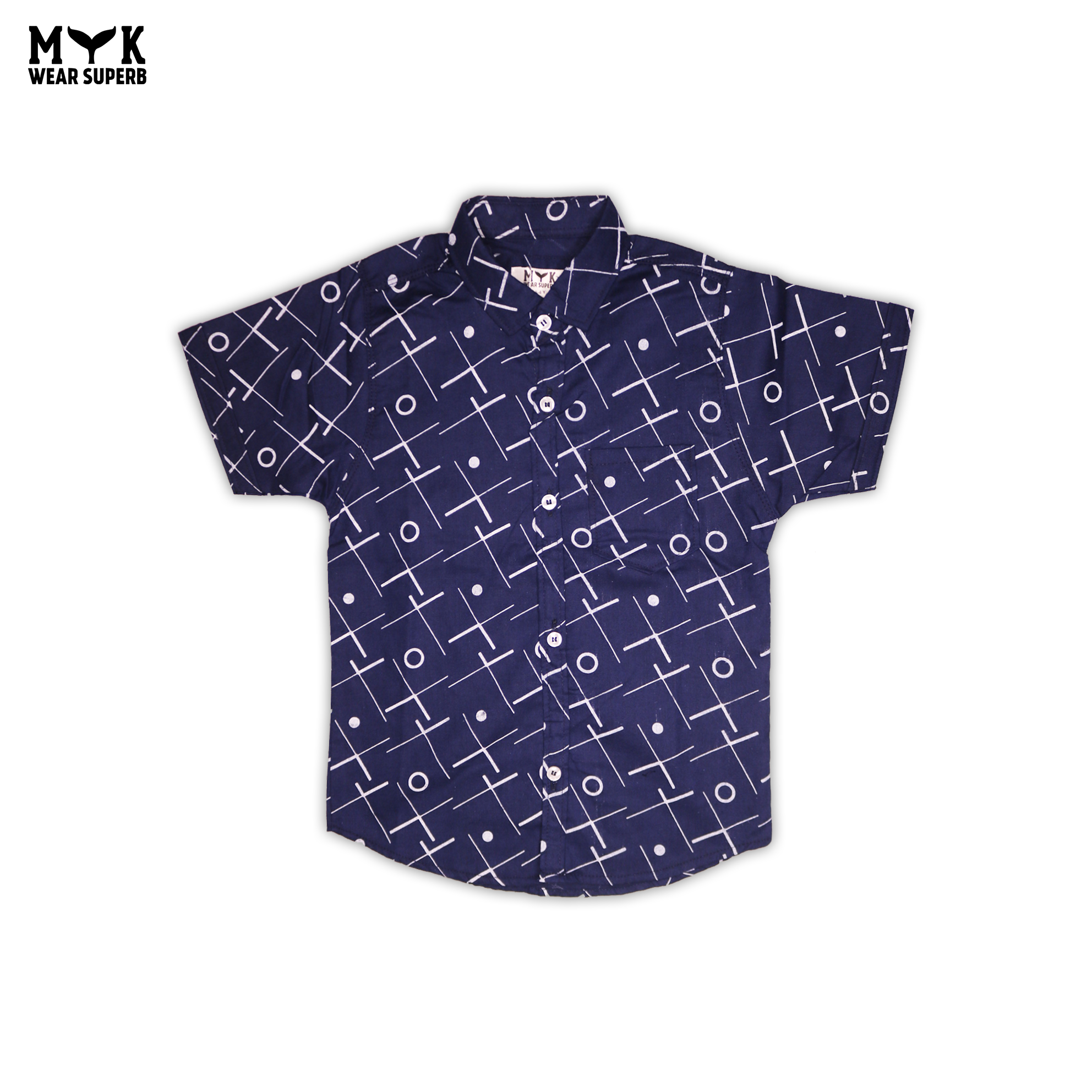 Navy Blue Geometric Printed Shirt for Boys