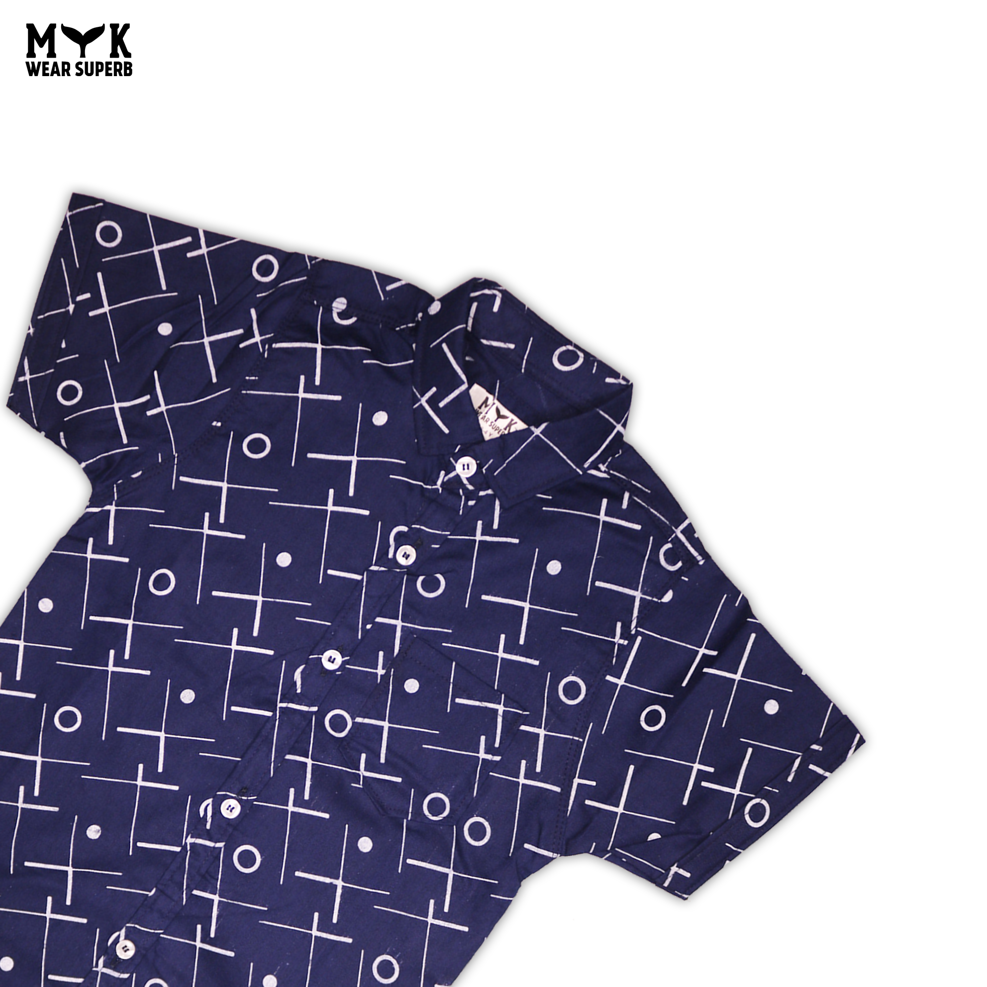 Navy Blue Geometric Printed Shirt for Boys