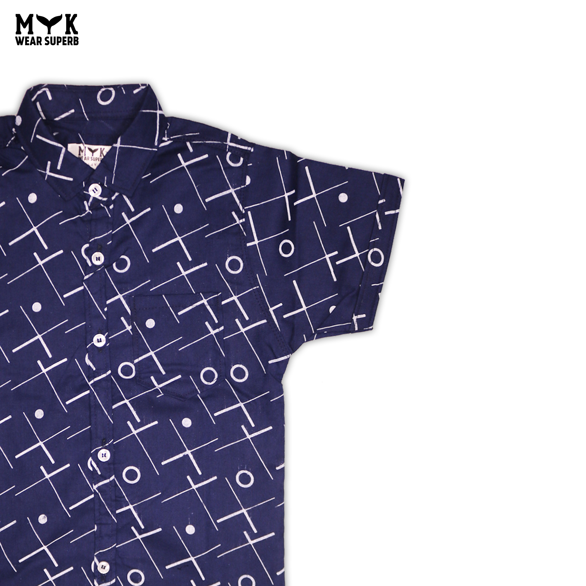 Navy Blue Geometric Printed Shirt for Boys