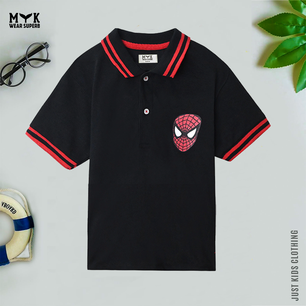 Boys Half Selves Polo T Shirt ( Spider Man )