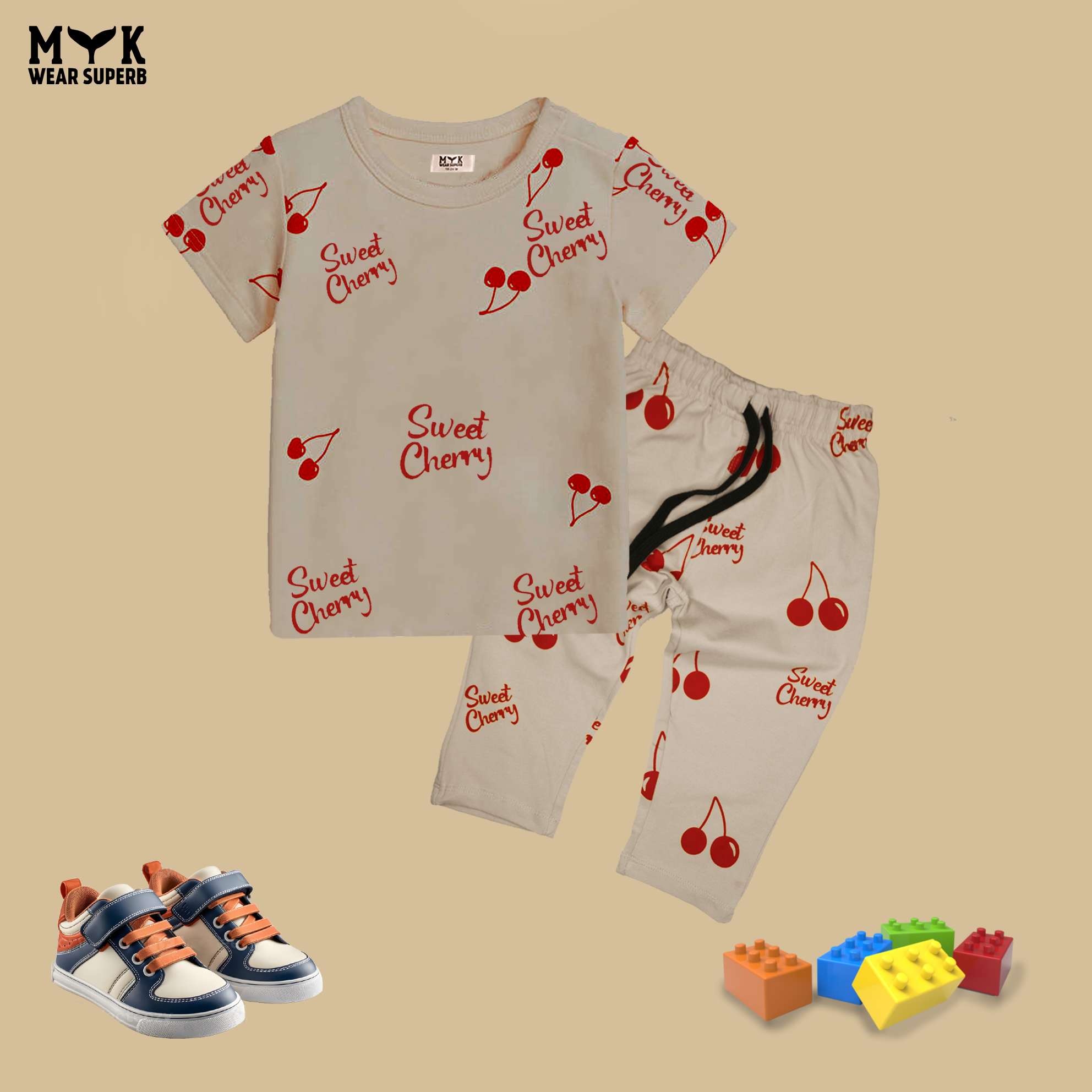 Baby Sweet Cherry Printed Summer Outfit