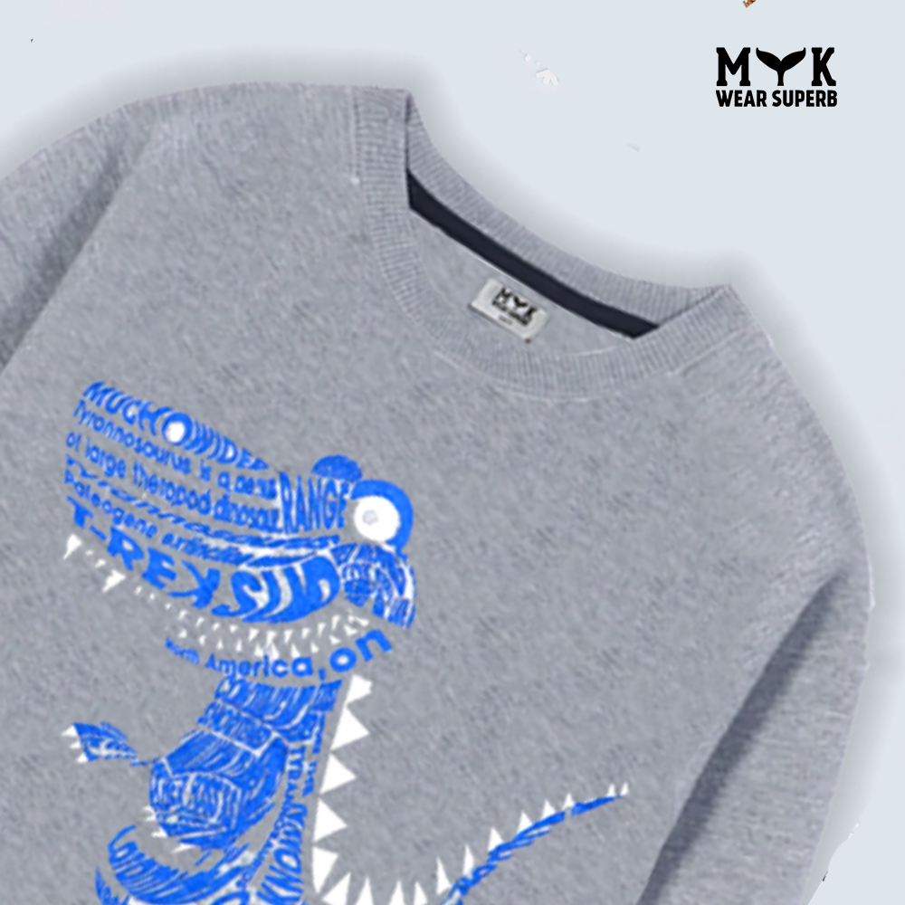 Toddler Baby Boy Grey Dinosaur Sweatshirt Long Sleeve Pullover With Navy Blue Pocket Trouser