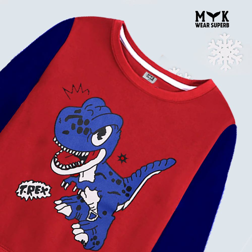 T-Rex Dino Fleece Sweatshirt Premium Quality Red and Blue For Kids