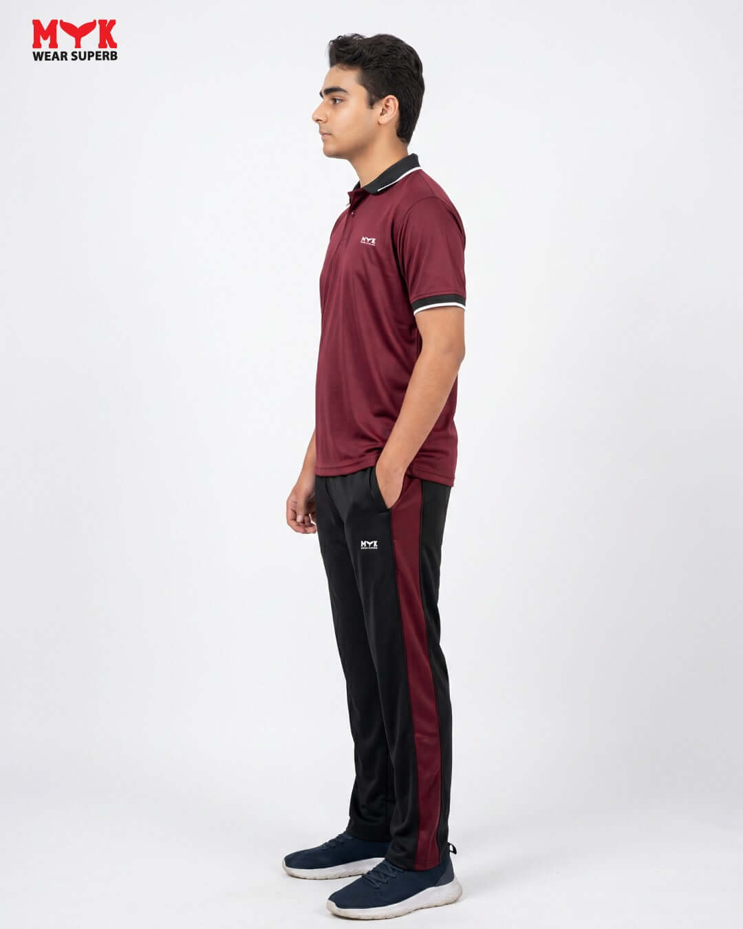 Men’s Maroon & Black MYK Tracksuit – Polo Shirt Trouser Set - MYK_Fatimas