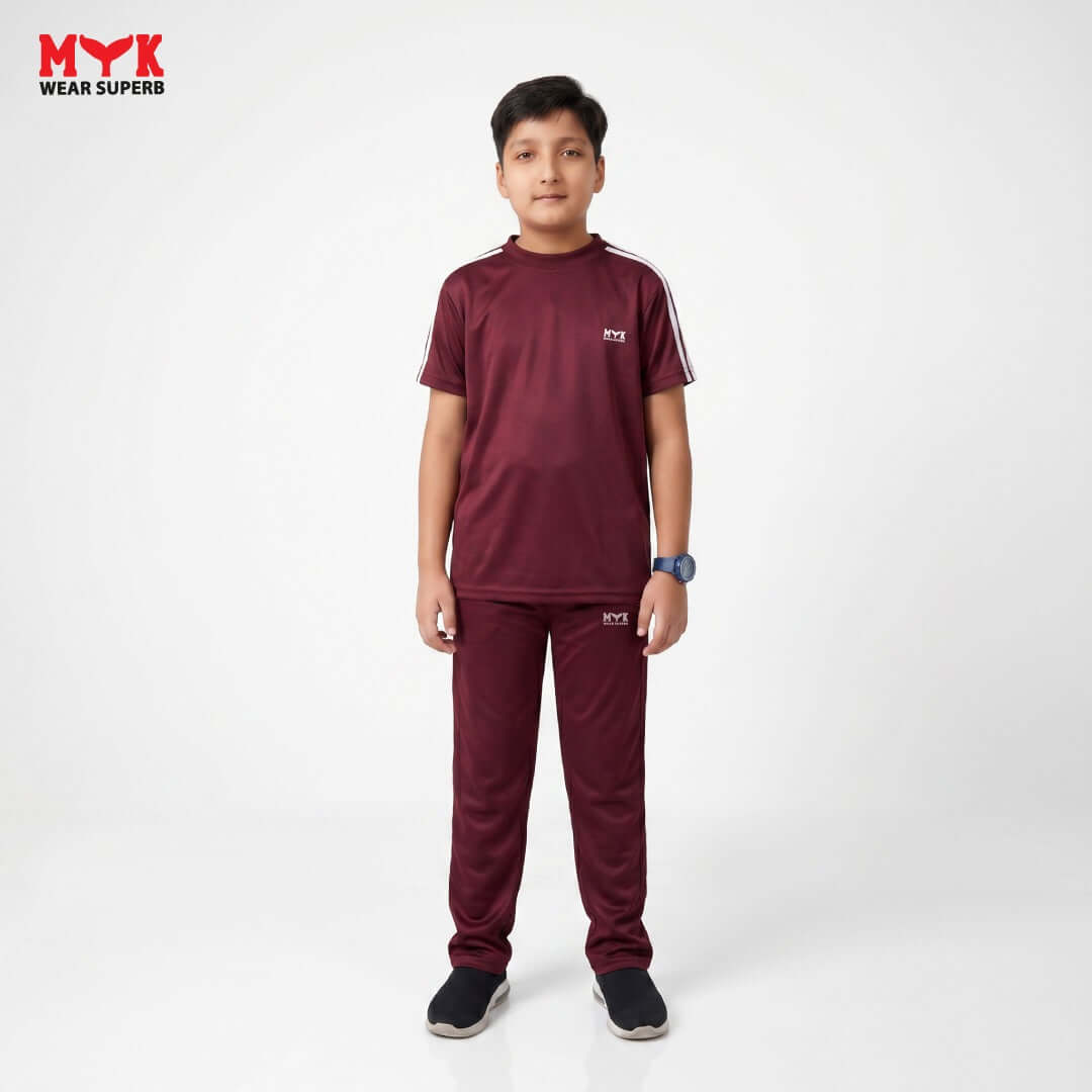 Kids Boys Maroon Sports Tracksuit – Stylish Casual Wear - MYK_Fatimas