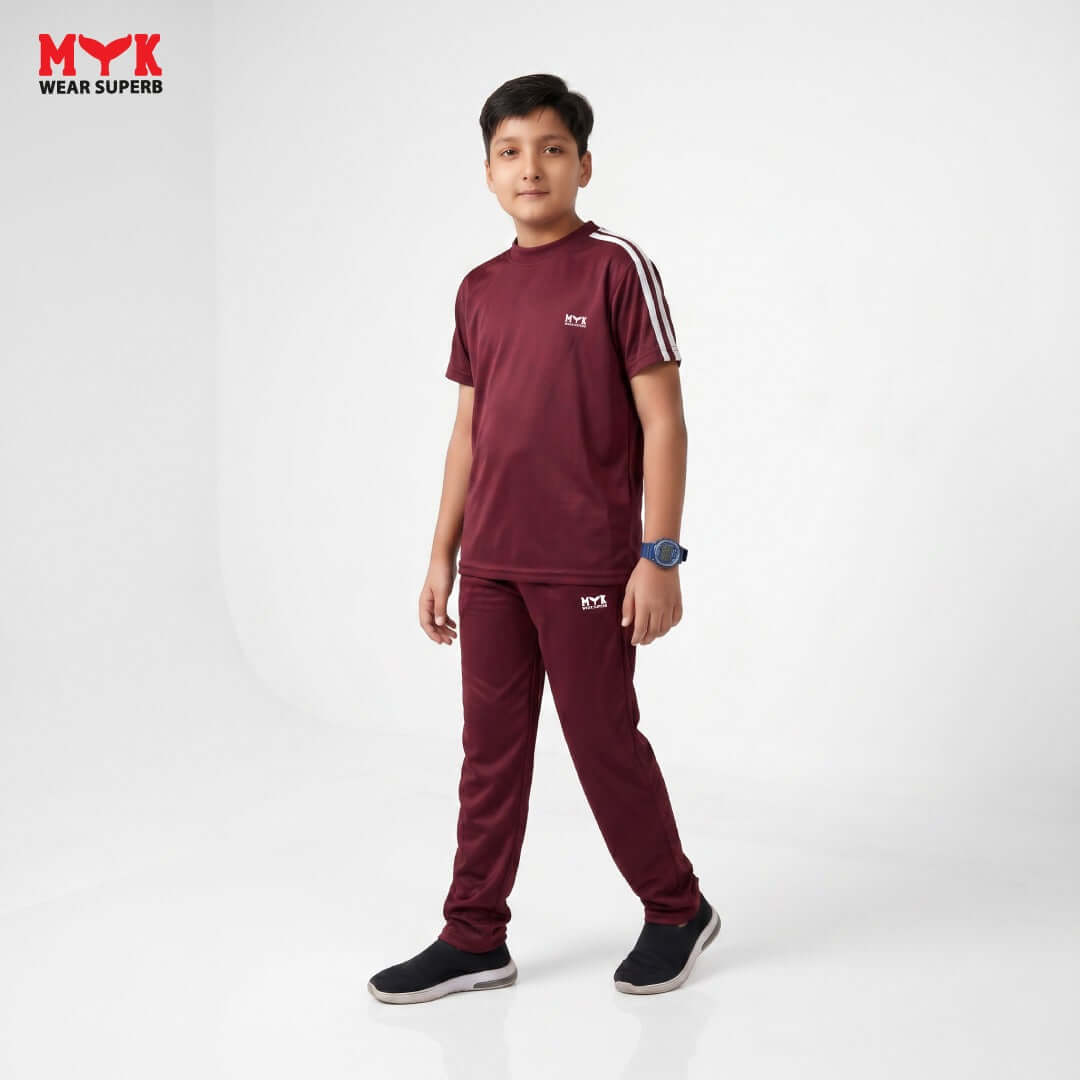 Kids Boys Maroon Sports Tracksuit – Stylish Casual Wear - MYK_Fatimas