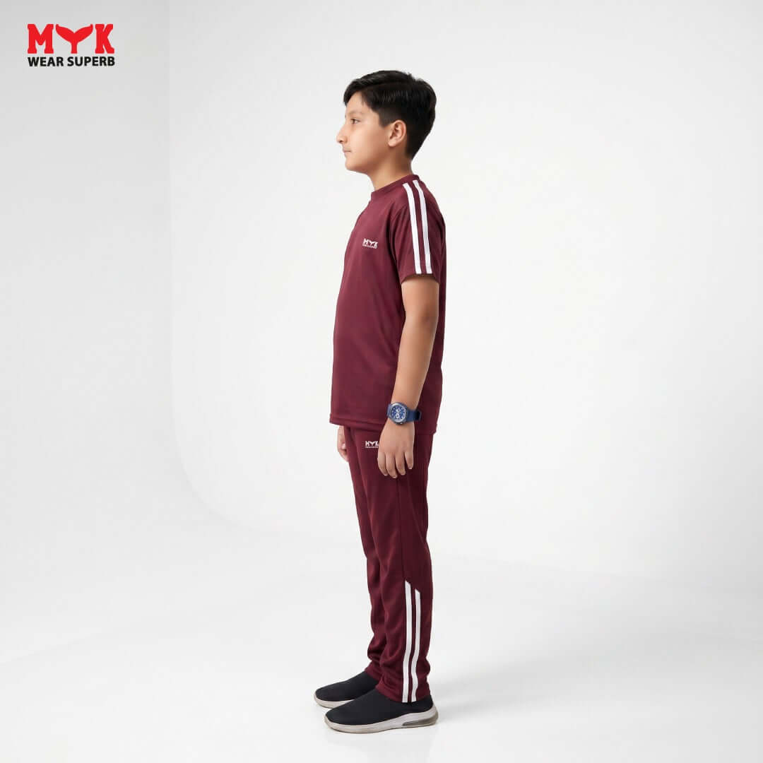 Kids Boys Maroon Sports Tracksuit – Stylish Casual Wear - MYK_Fatimas