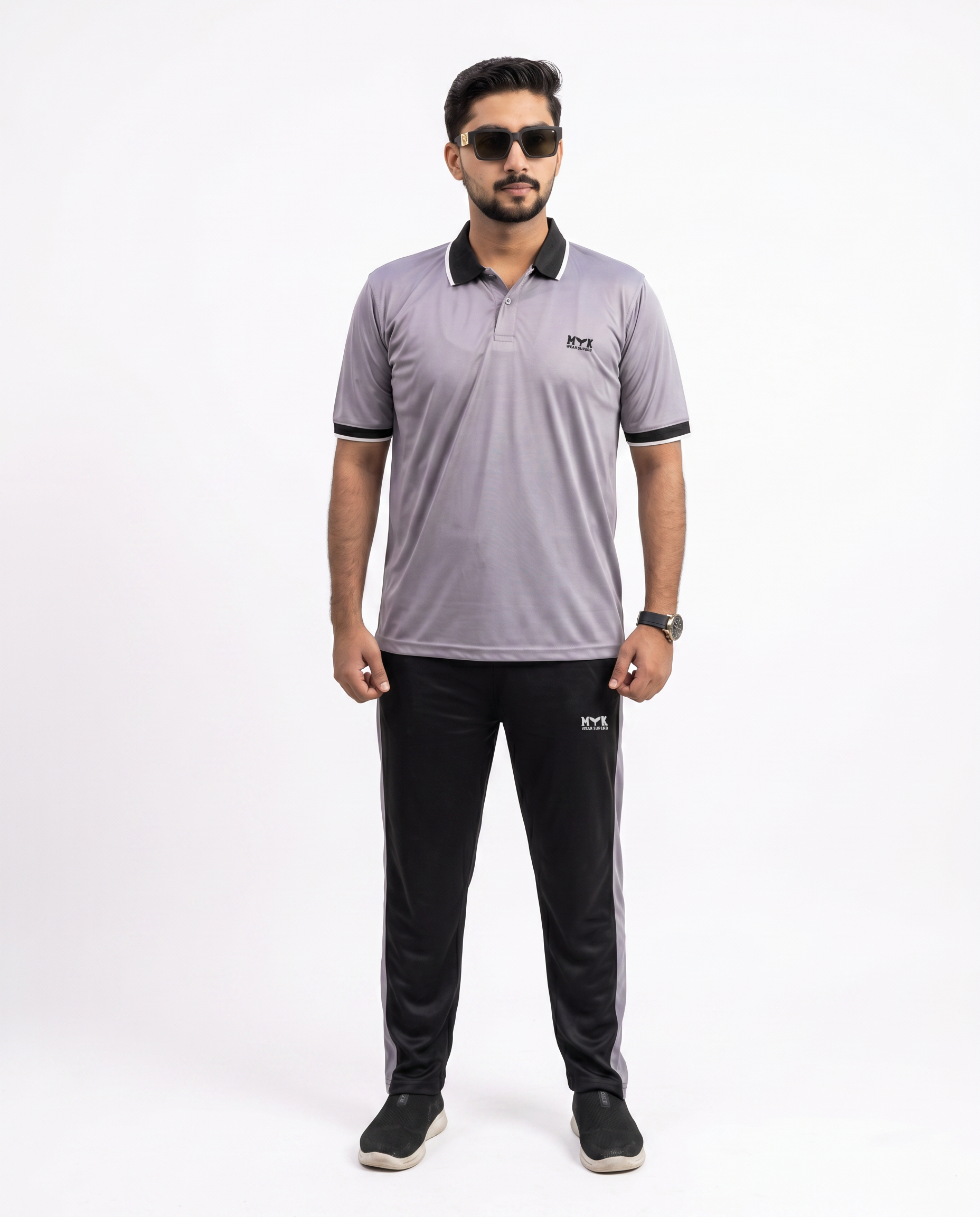 Men’s Light Grey & Black Polo Tracksuit – MYK Summer Set
