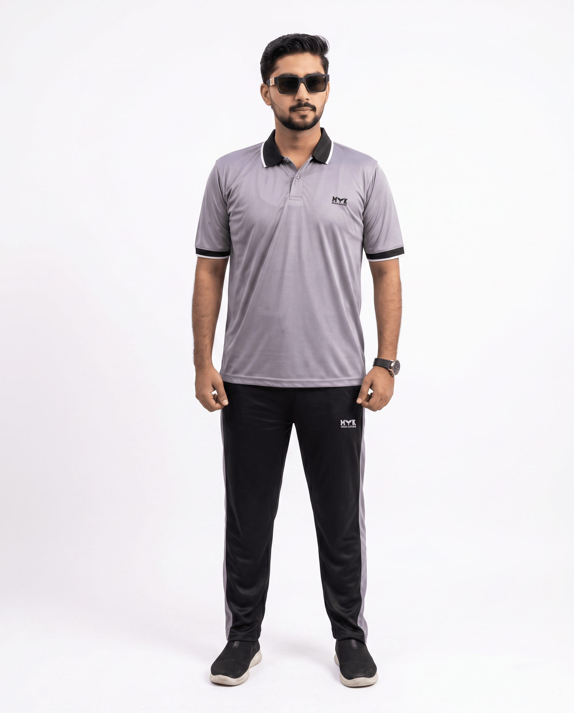 Men’s Light Grey & Black Polo Tracksuit – MYK Summer Set - MYK_Fatimas