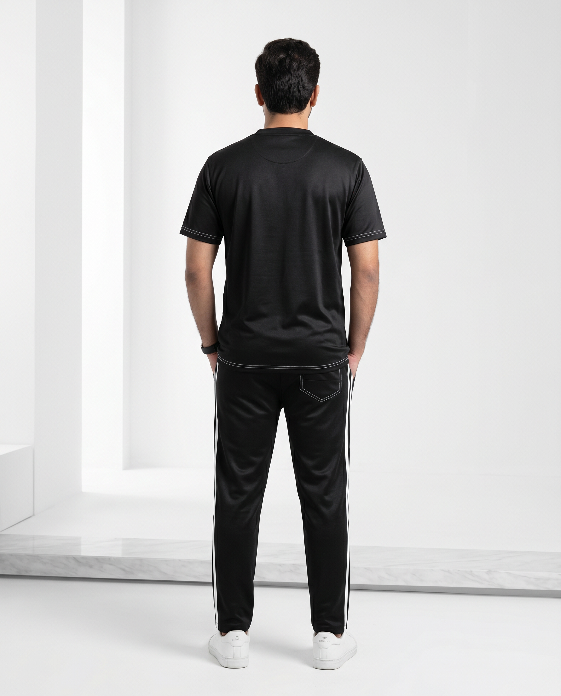 Men’s Black & White Striped Tracksuit – MYK Summer Set