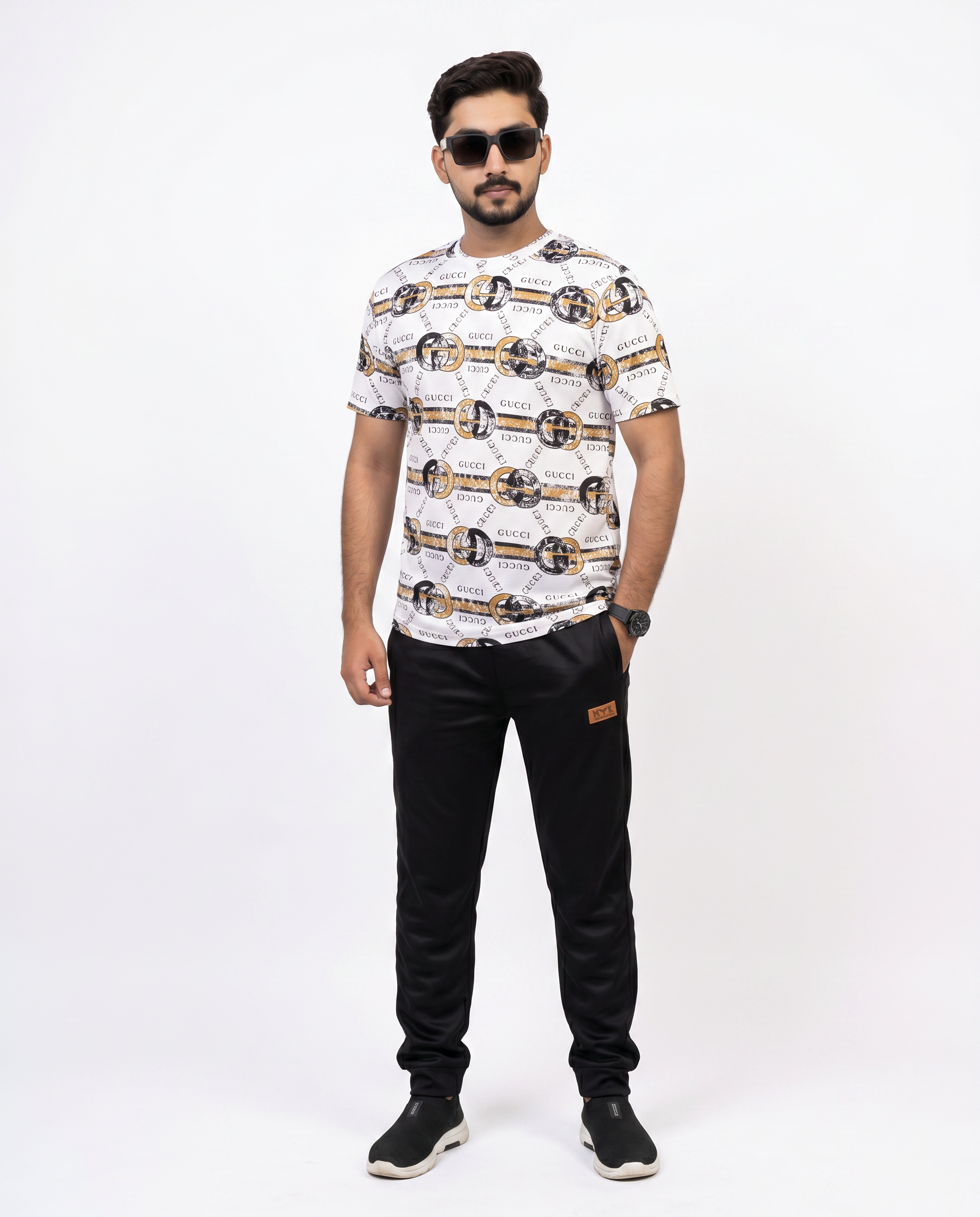 Men’s White Printed & Black Tracksuit – MYK Summer Set