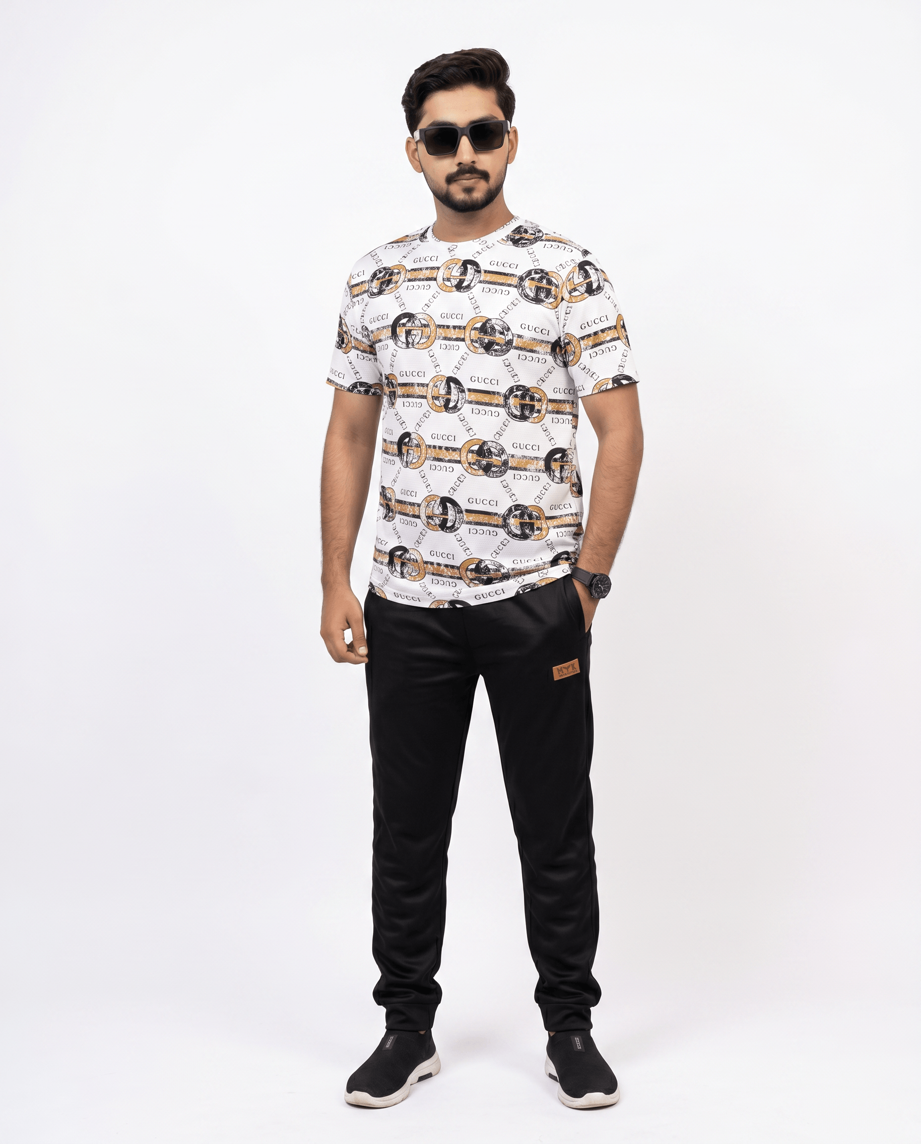 Men’s White Printed & Black Tracksuit – MYK Summer Set - MYK_Fatimas