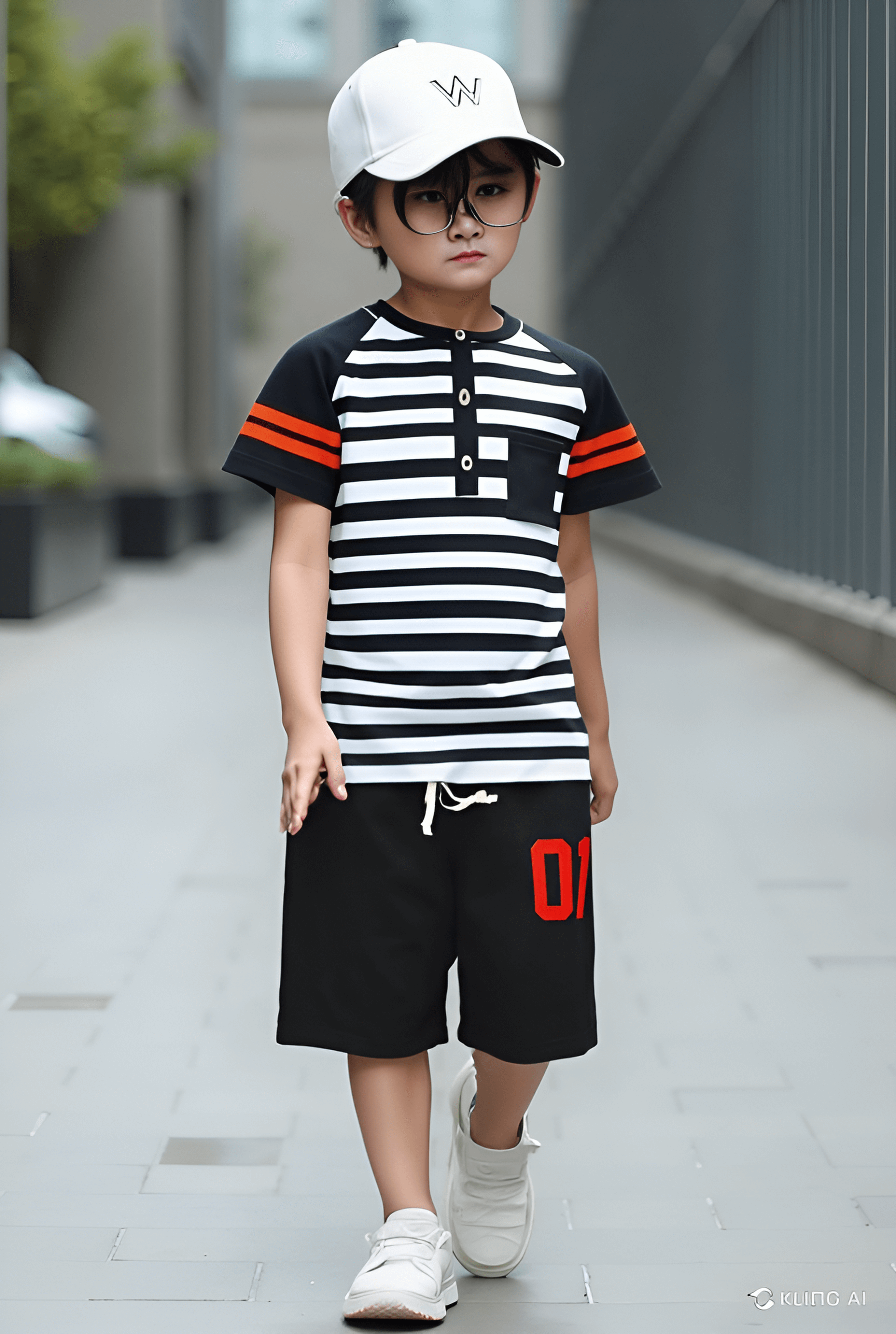 Boys Striped Black & White Summer Co-Ord Set