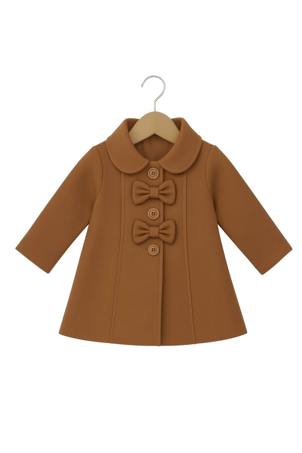 Girls’ camel Bow-Detail Wool Coat