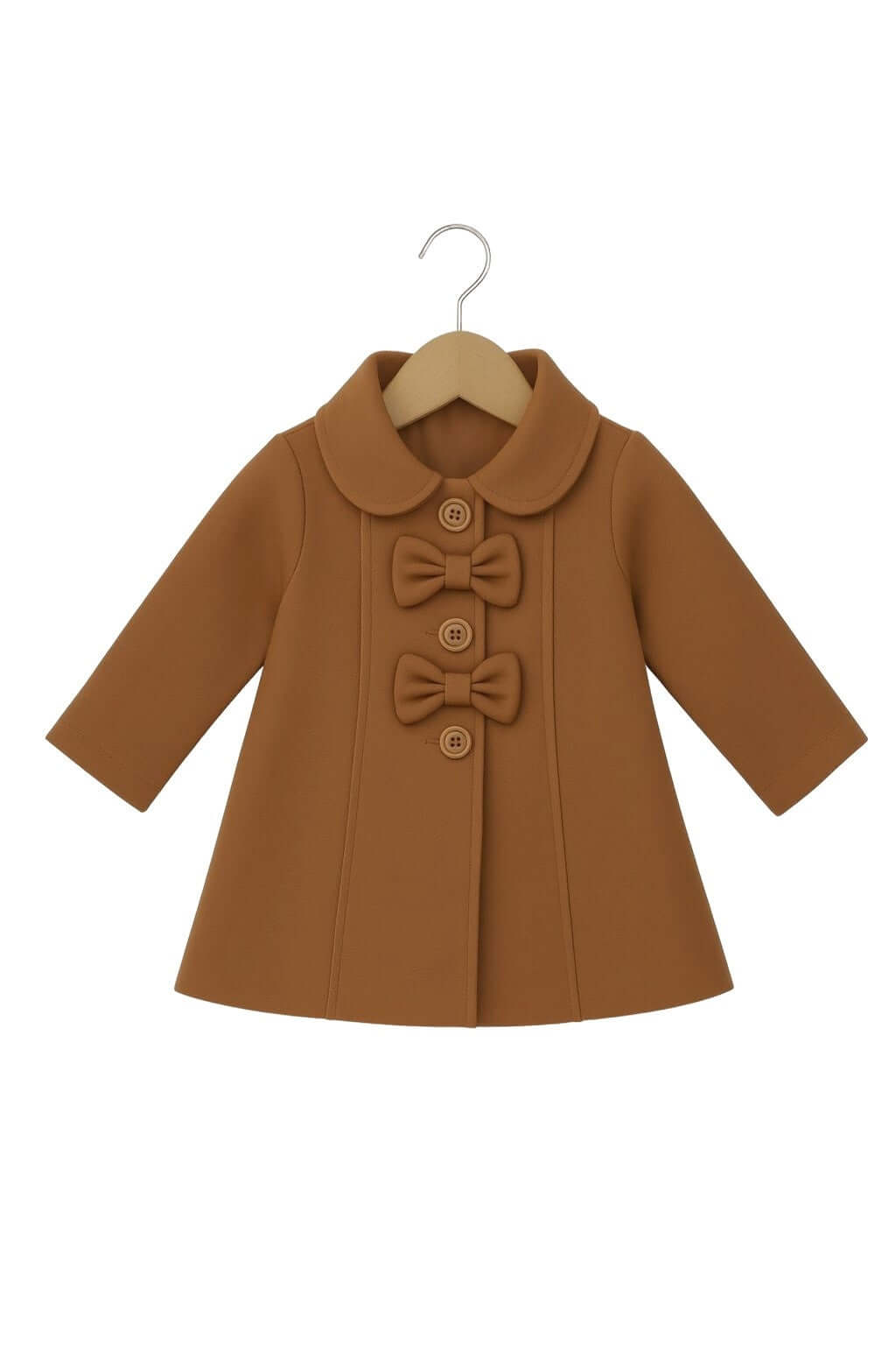 Girls’ camel Bow-Detail Wool Coat