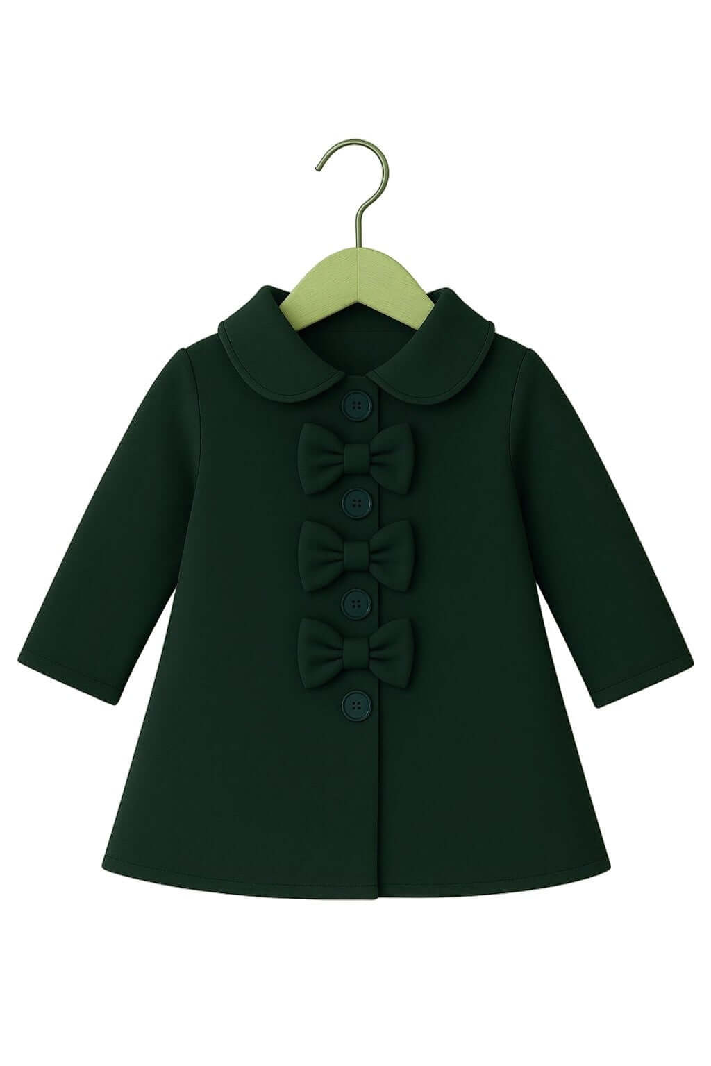 Girls’ Green Bow-Detail Wool Coat