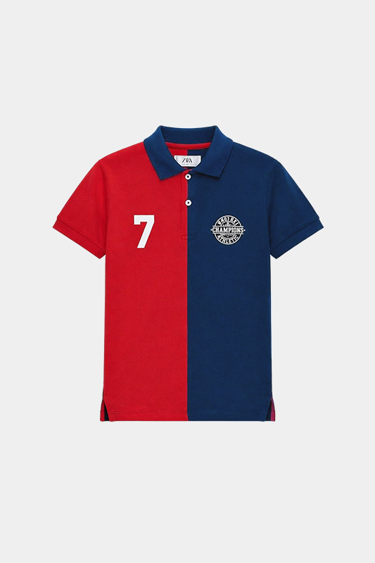 Red & Navy Blue Color blocked Collar Neck Half Sleeve Polo-Shirt - MYK_Fatimas