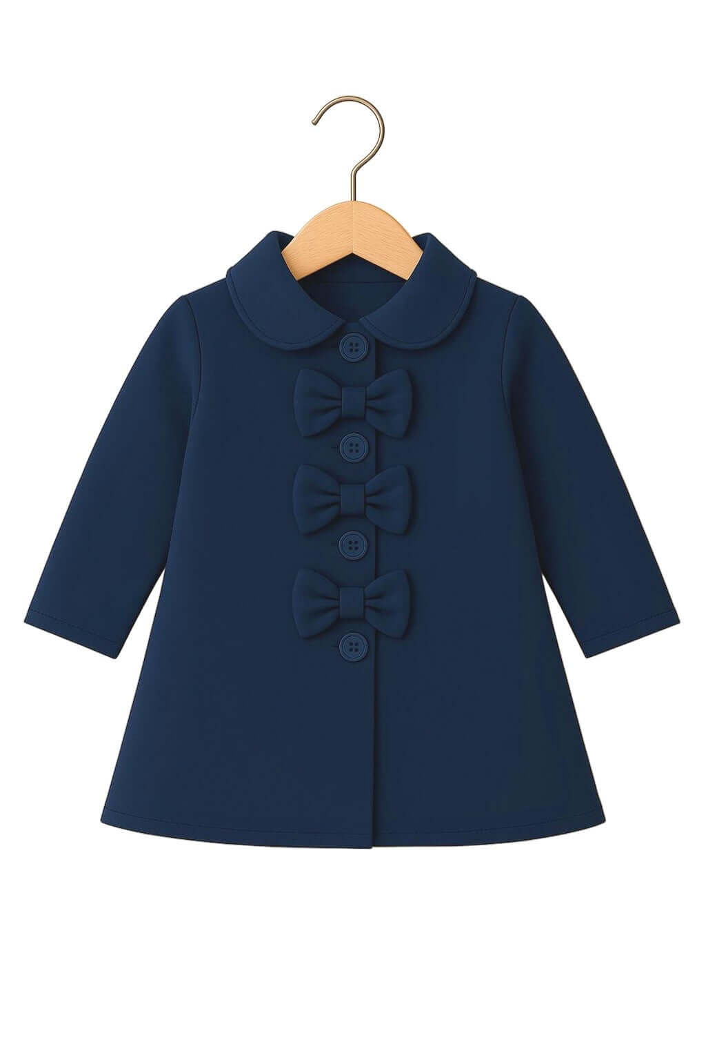 Navy Bow-Detail Wool Coat