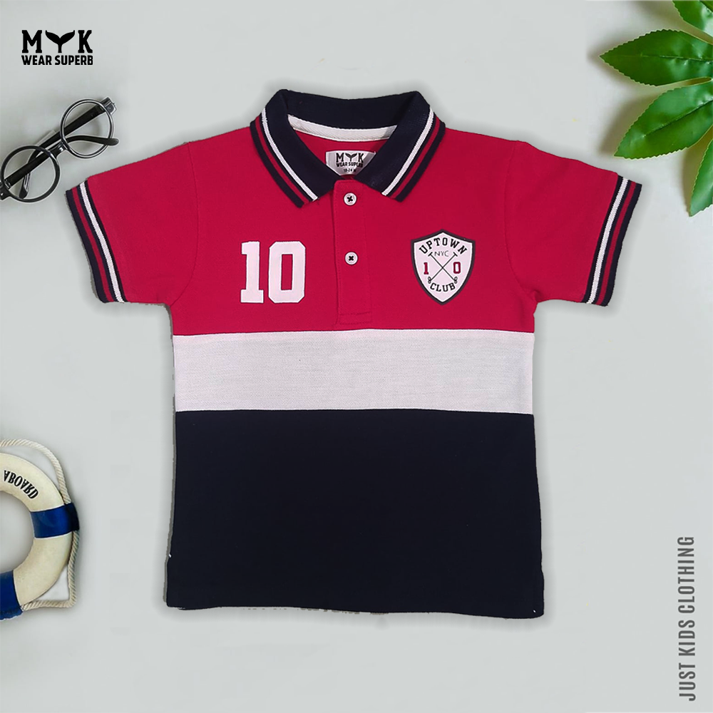 Boys Black Striped Polo