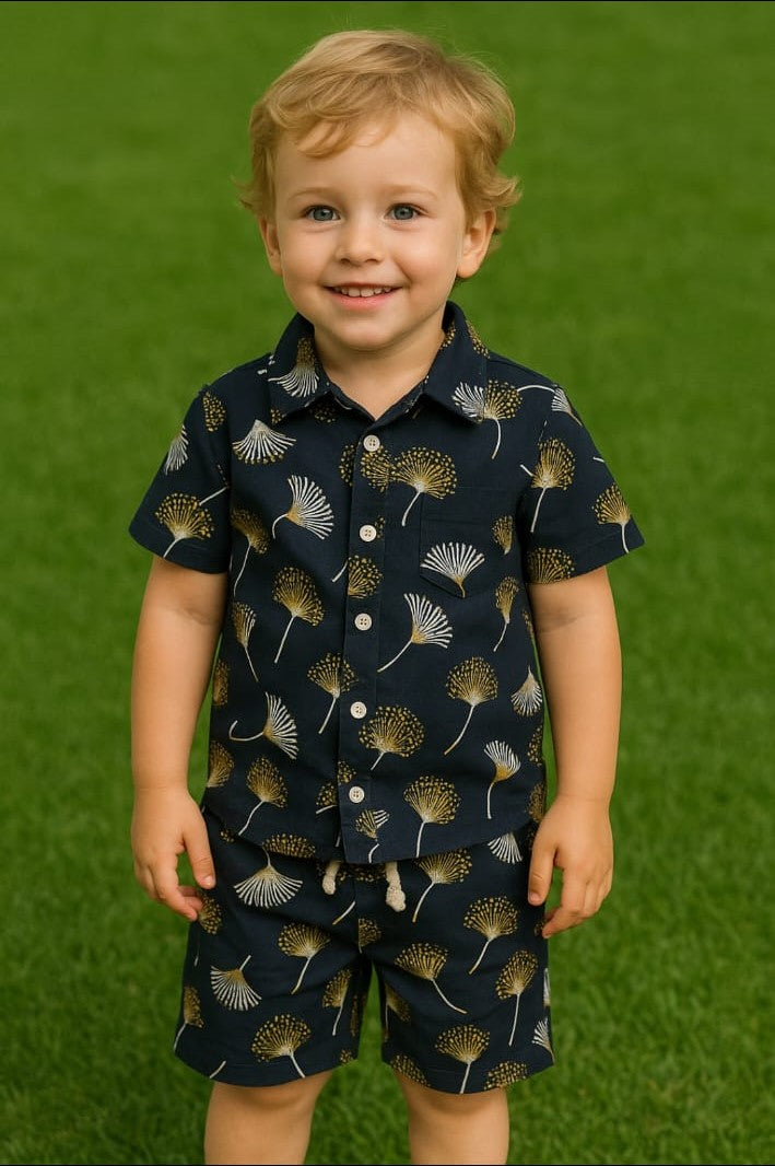 Tropical Bloom Black Shirt & Shorts Set for Kids