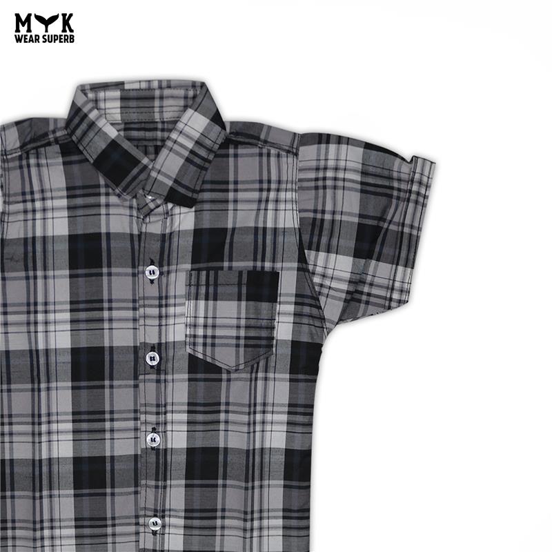 Boys Black & White Checkered Casual Shirt