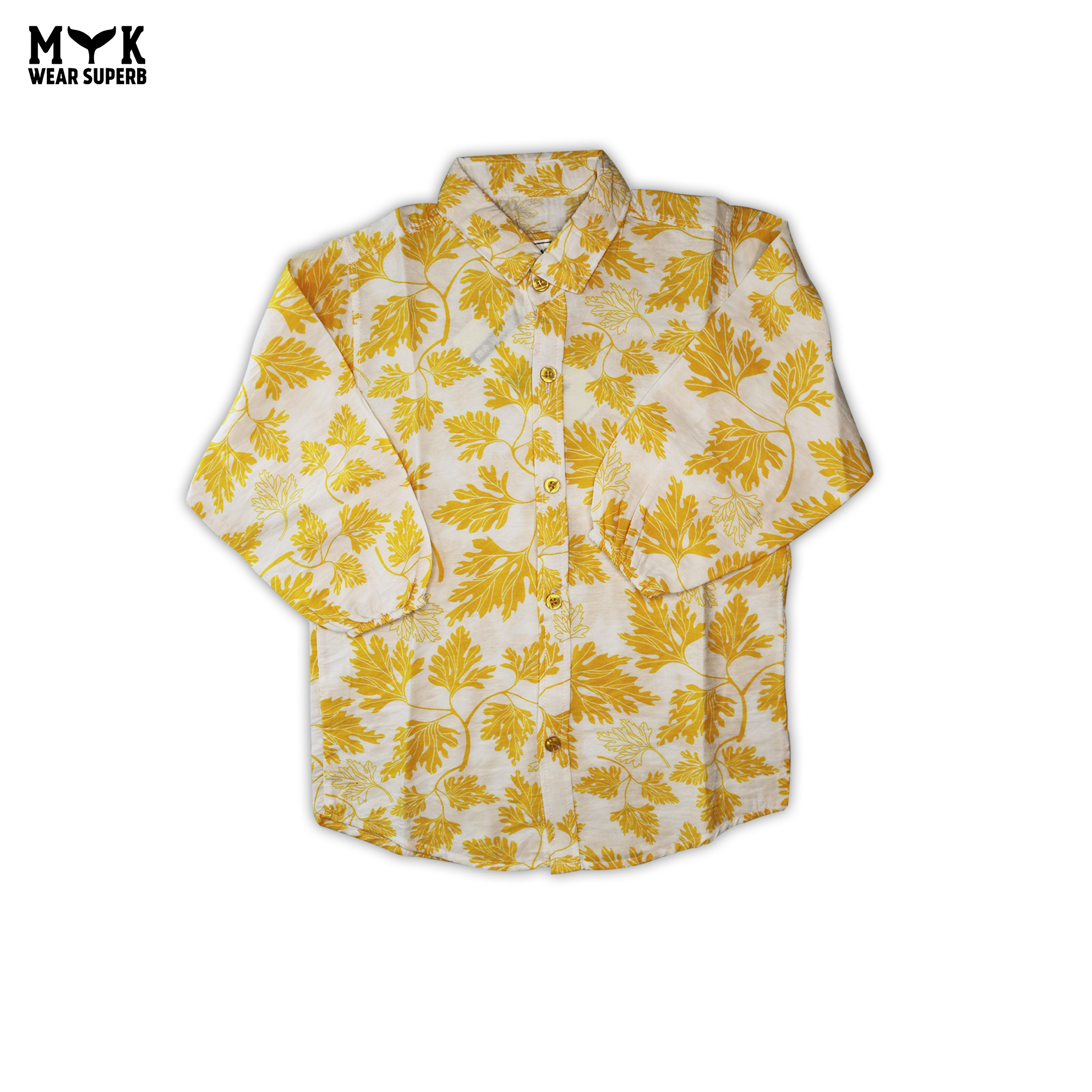 Cozy Cotton Leaf Print Suit – White & Yellow