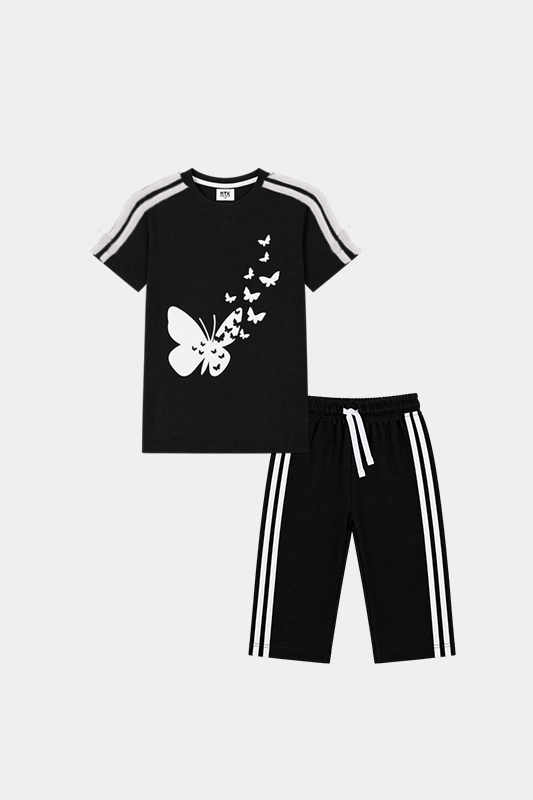 Butterfly Bliss Kids Tracksuit – Black & White Elegance - MYK_Fatimas