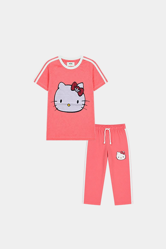 Girls’ Summer Co-ord Set - Pink Hello Kitty - MYK_Fatimas