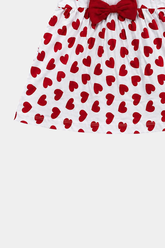 Baby Girl Heart Print Dress with Bow & Frill Pants - MYK_Fatimas