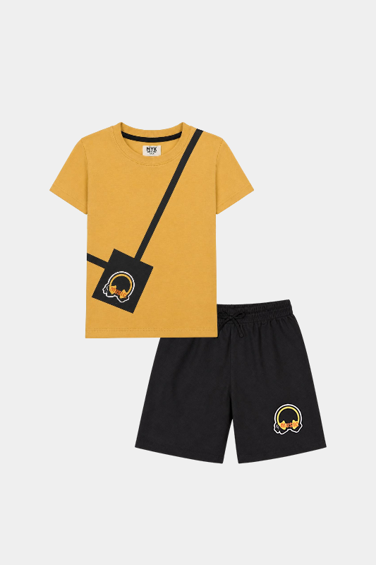 Boys' Yellow & Black Music-Themed T-Shirt and Shorts Set - MYK_Fatimas