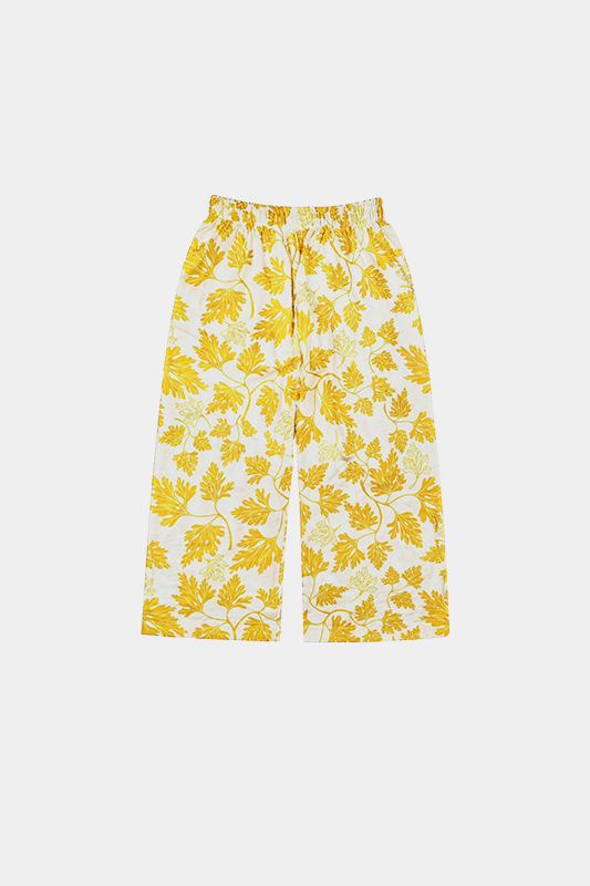 Cozy Cotton Leaf Print Suit – White & Yellow - MYK_Fatimas