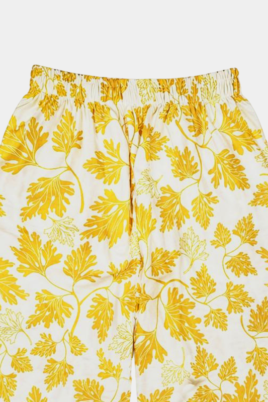 Cozy Cotton Leaf Print Suit – White & Yellow - MYK_Fatimas
