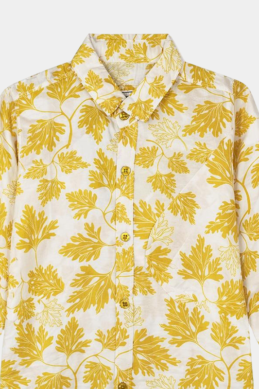 Cozy Cotton Leaf Print Suit – White & Yellow - MYK_Fatimas