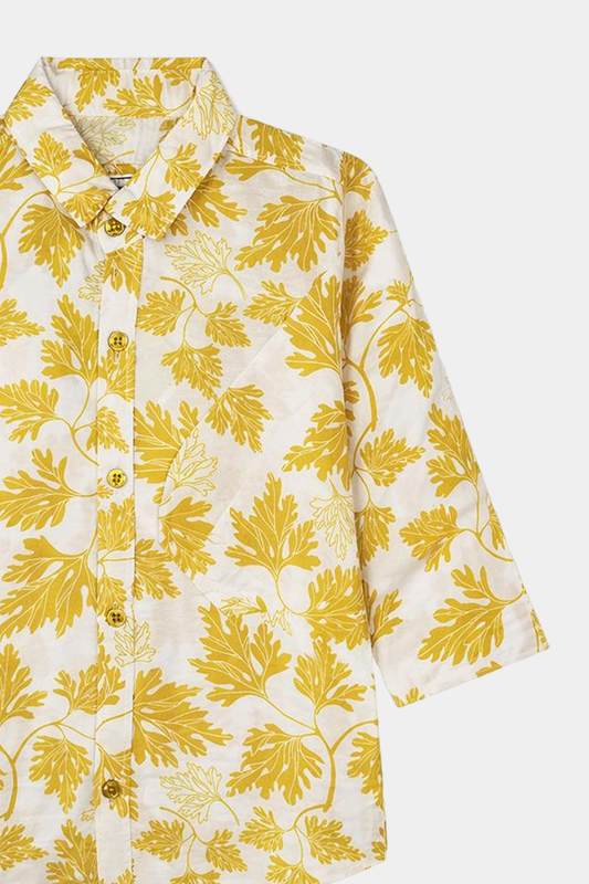 Cozy Cotton Leaf Print Suit – White & Yellow - MYK_Fatimas